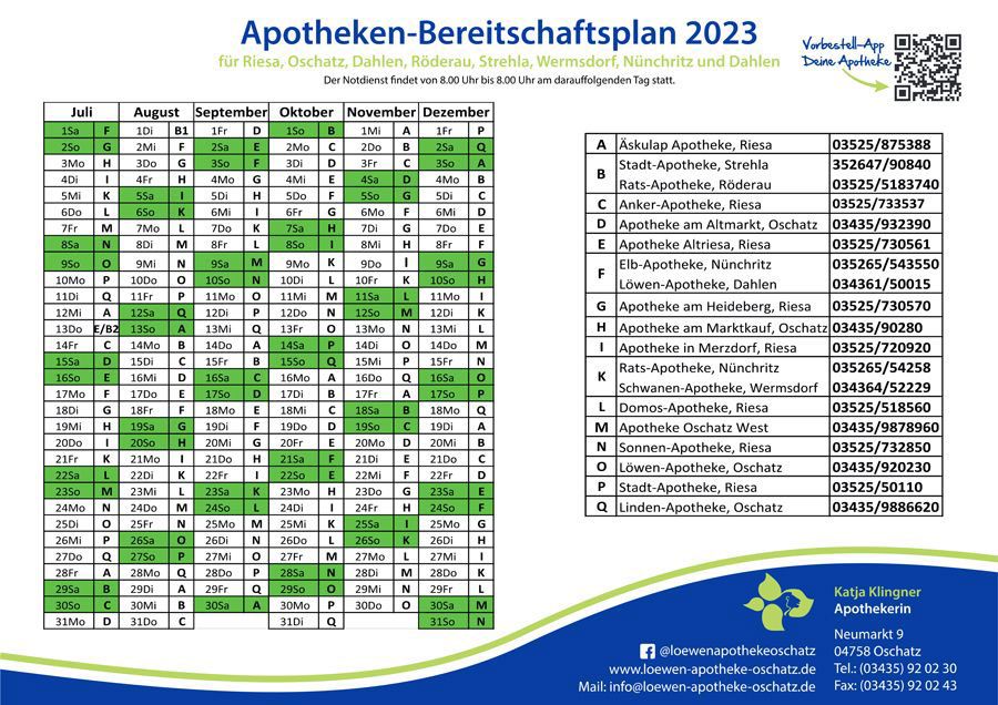 Apotheken-Notdienst der Löwen Apotheke in Oschatz